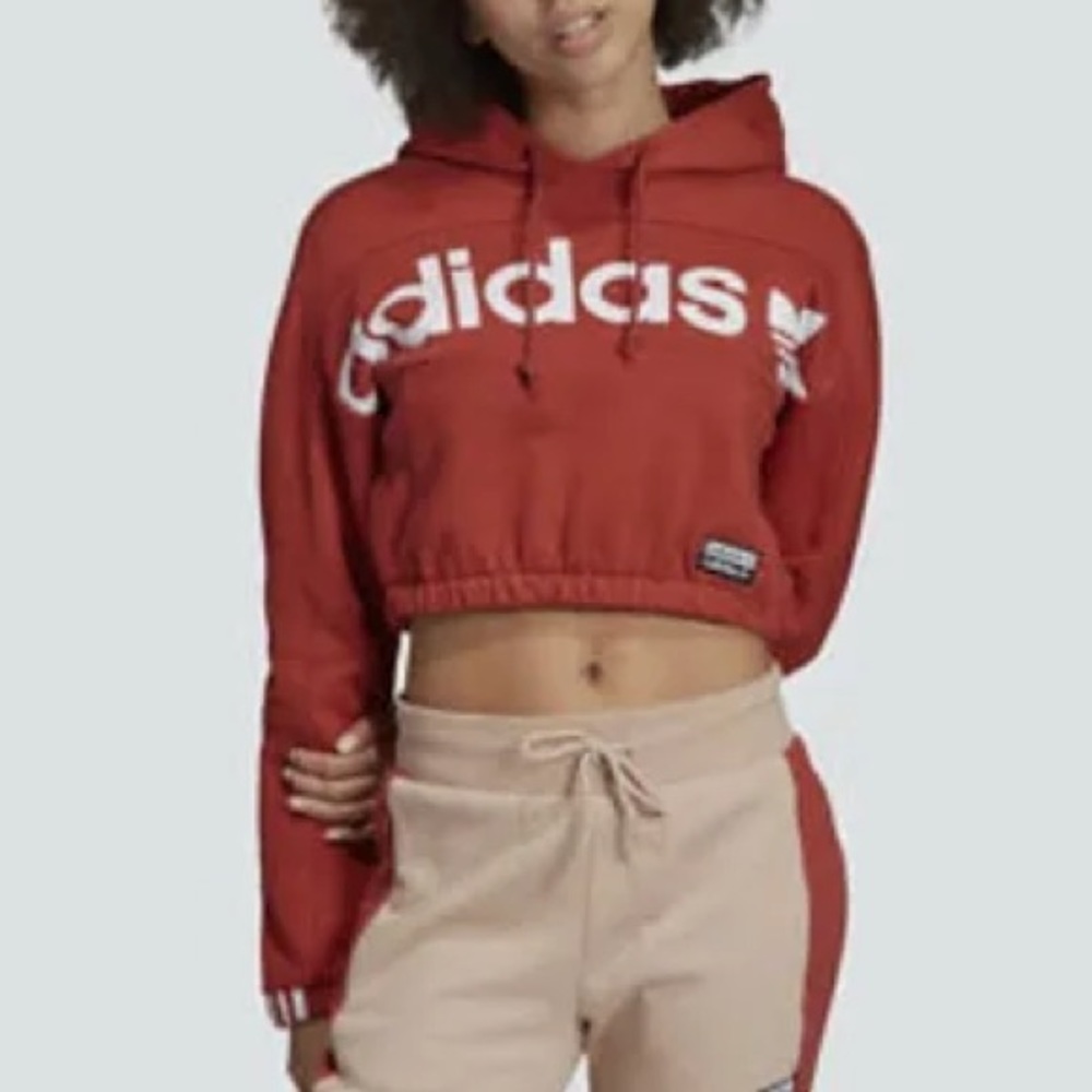 Orange Rust Cropped Adidas Hoodie Sweatshirt